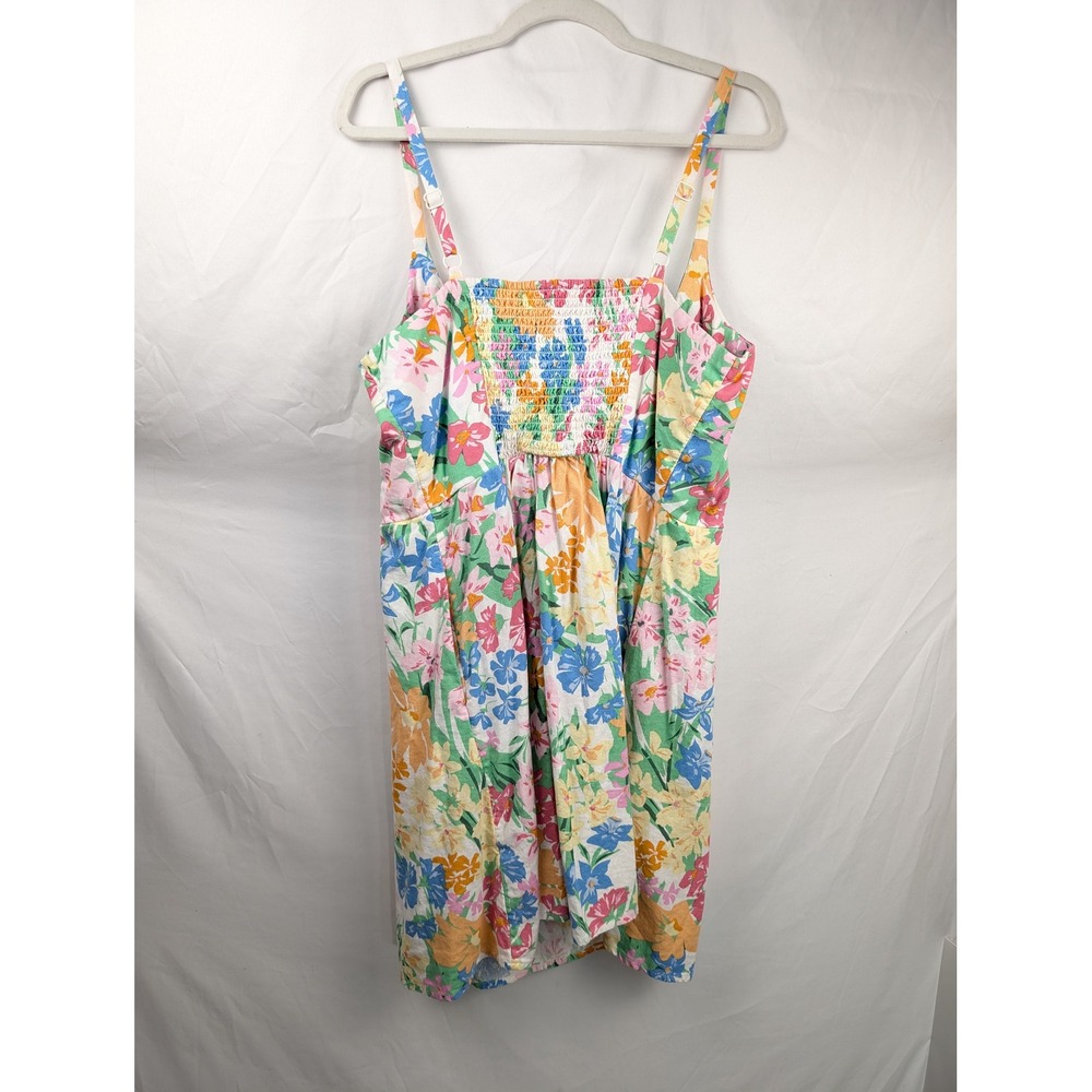 Floral Linen Garden Party Mini Sun Dress Size XL Multicolor Garden Party Pockets - Picture 8 of 10
